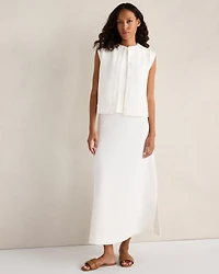 Cotton Blend Textured Midi Skirt