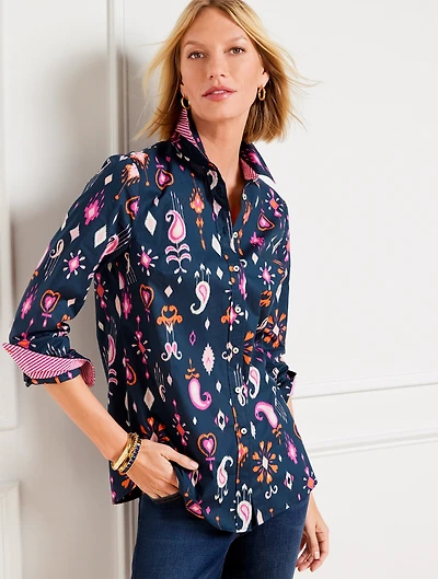 Cotton Button Front Shirt - Ikat Paisley