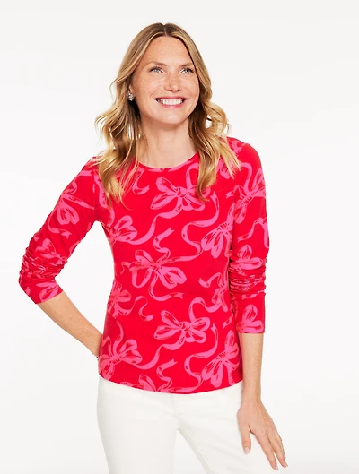 Bicolor Ribbons Long Sleeve Crewneck Tee