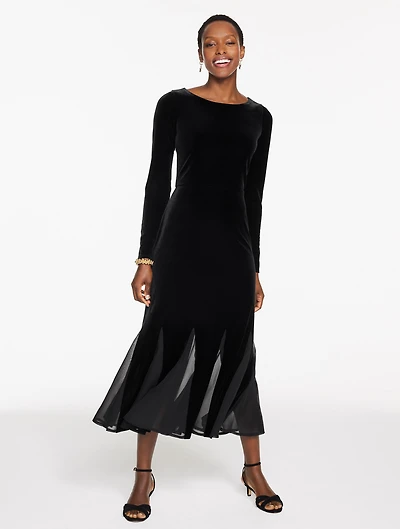 Velour Fit & Flare Maxi Dress