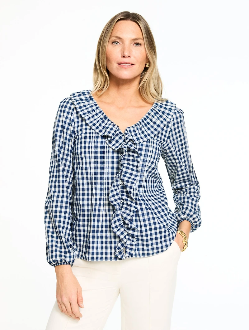 Pintuck Ruffle Trim Top - Regent Check