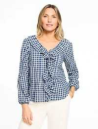 Pintuck Ruffle Trim Top - Regent Check