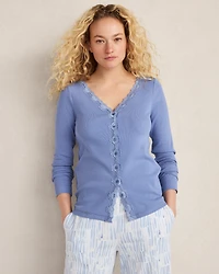 Organic Cotton Rib Knit Lace Cardigan