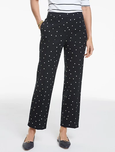 Cotton Bi-Stretch Straight Ankle Pants - Luminous Dot