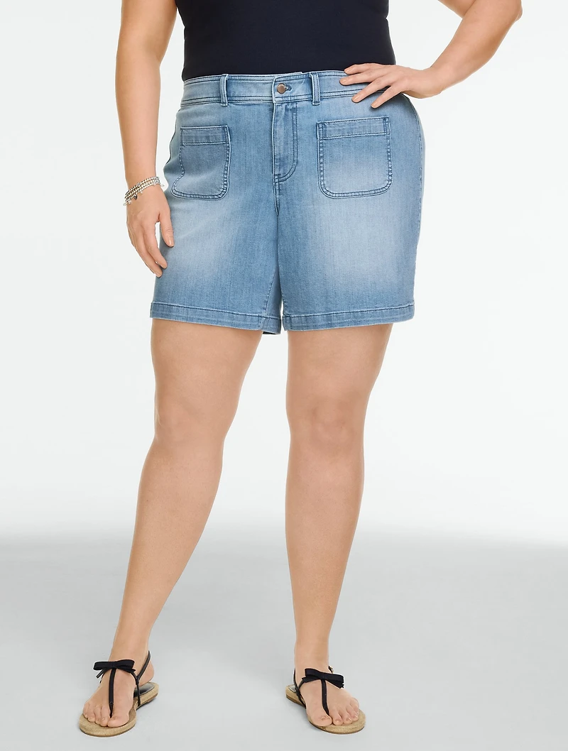 Lightweight  Denim Patch Pocket Shorts - Alys Wash
