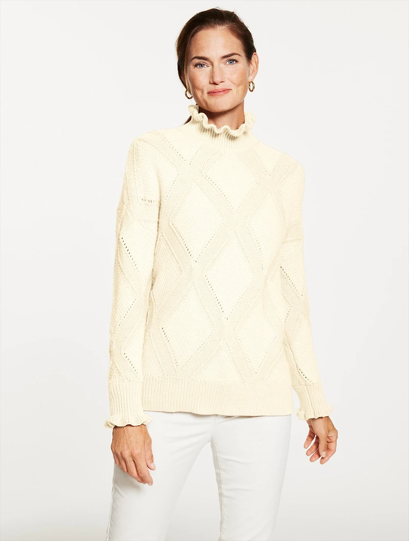 Ruffle Mockneck Sweater - Argyle