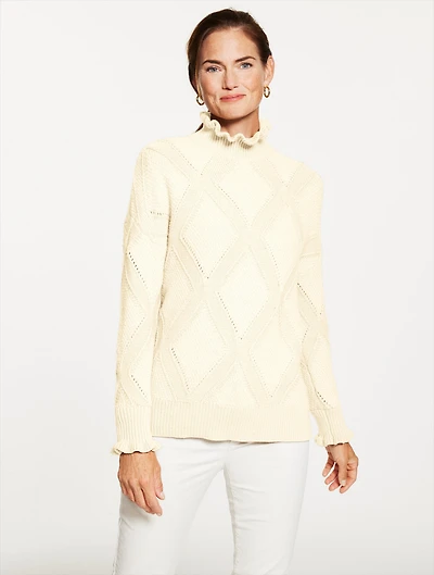 Ruffle Mockneck Sweater - Argyle