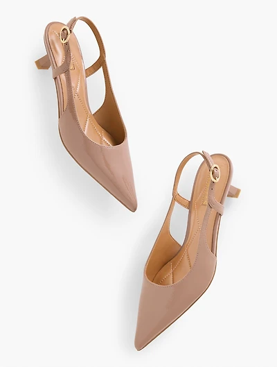 Olivia Slingback Kitten Heel Pumps - Crinkle Patent