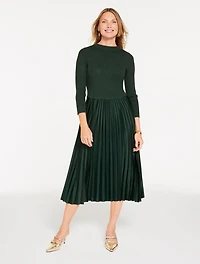 Mixed Media Pleated Midi Dress