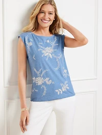 Embroidered Bateau Neck Shell