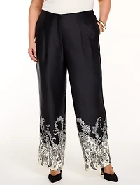 Satin Wide Leg High Waist Pants - Exquisite Paisley
