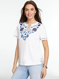 Embroidered Split Neck Tunic