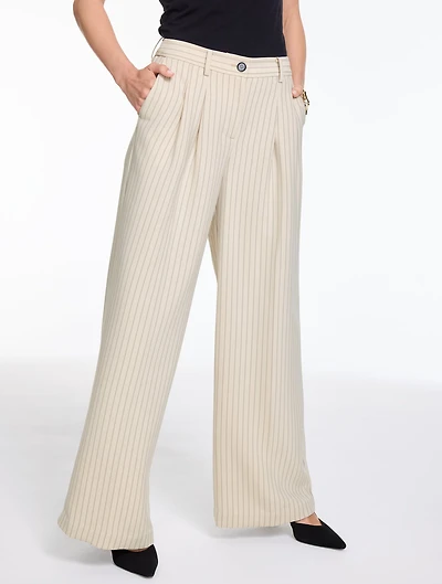 Wide Leg High Waist Pants - Double Pinstripe