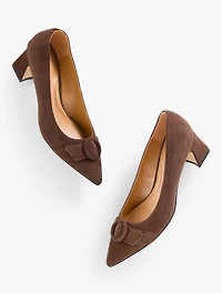 Edith Suede Flare Heel Pumps