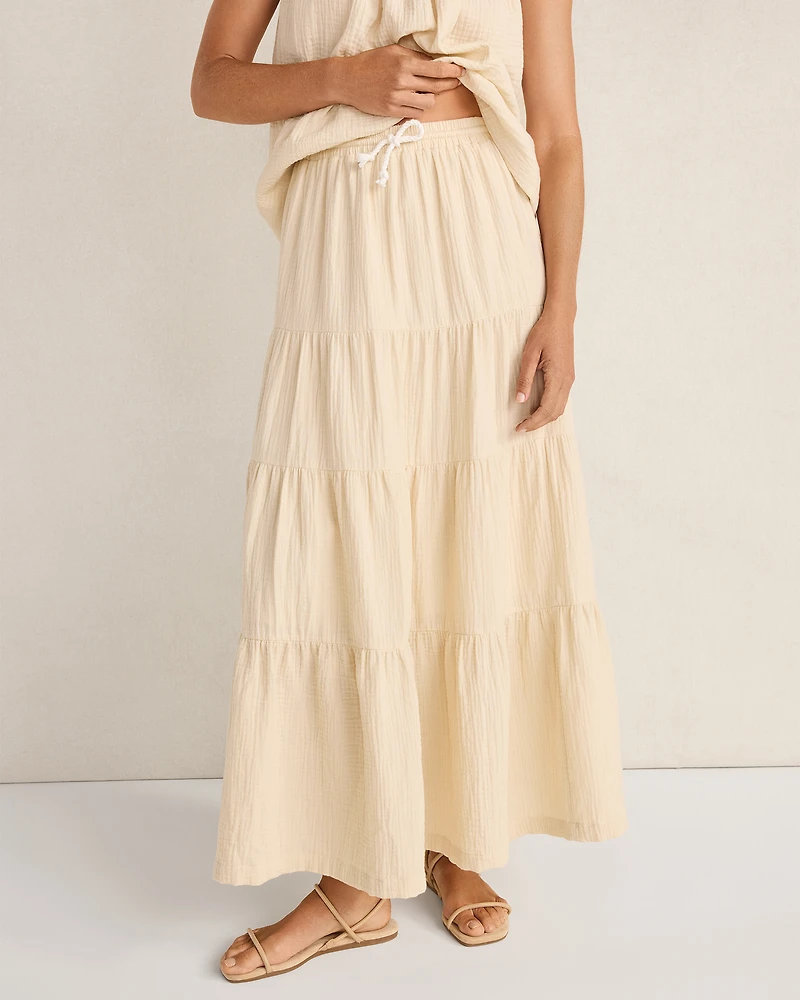 Organic Cotton Gauze Tiered Maxi Skirt