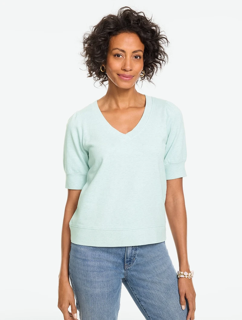 Short Sleeve V-Neck Sweatshirt
