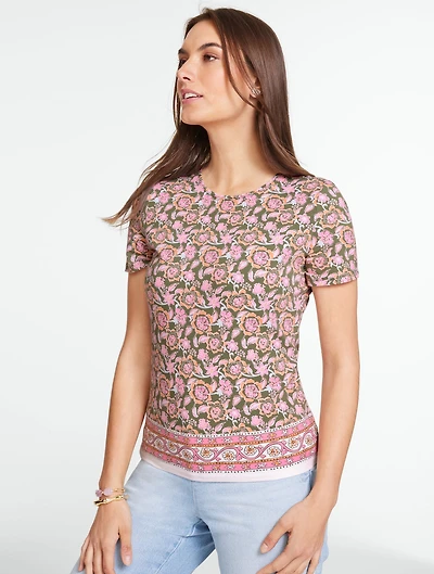Pima Short Sleeve Crewneck Tee - Floral Vines