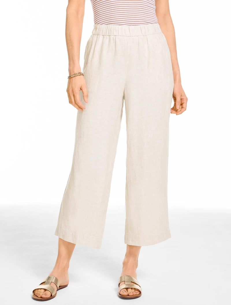 Washed Linen Wide Crop Pull-On Pants