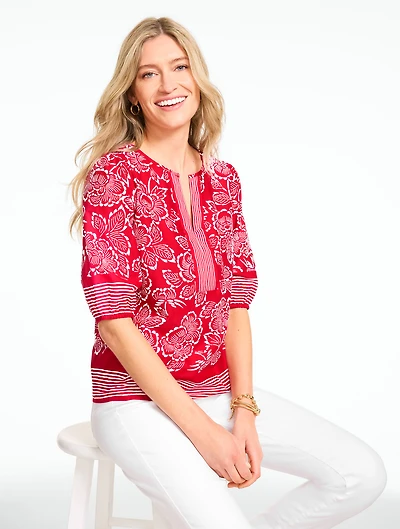 Capri Rose Elbow Sleeve Top