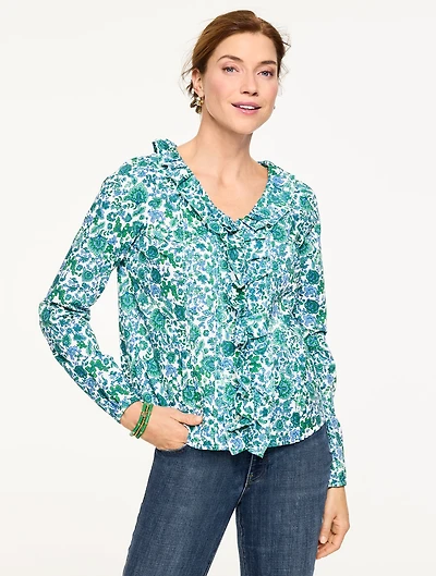 Pintuck Ruffle Top - Jumping Jacobean