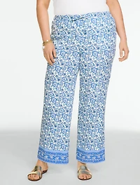 Straight Leg Pull-On Pants - Floral Vines