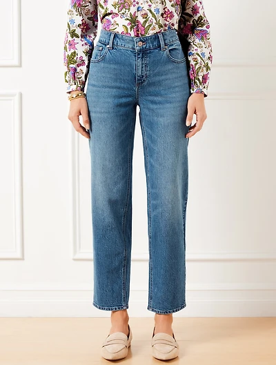 Mid Rise Stovepipe Straight Leg Jeans