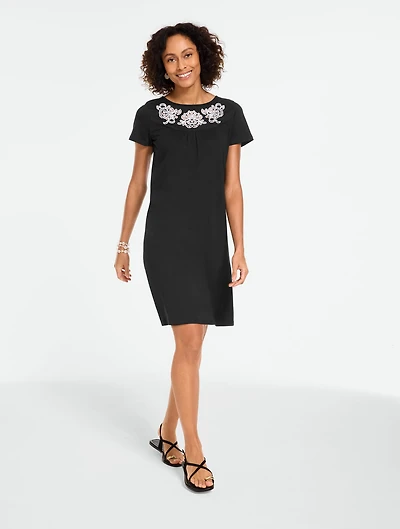 Embroidered Knit Shift Dress