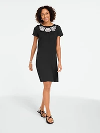 Embroidered Knit Shift Dress