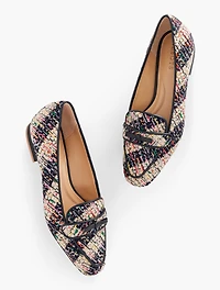 Jane Bow Loafers - Café Tweed