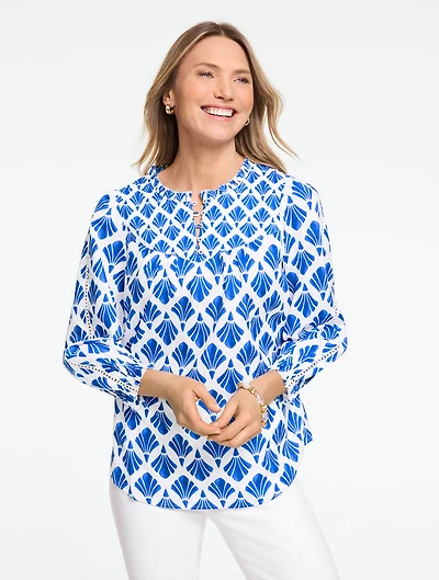 Pintuck Lace Voile Top  - Painted Fans