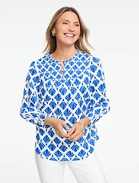 Pintuck Lace Voile Top  - Painted Fans