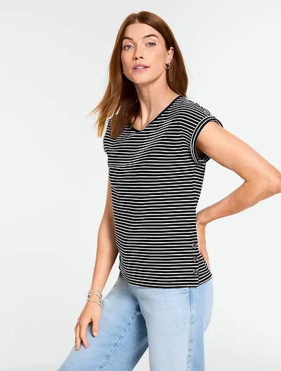 Jacquard Side Button Tee - Katie Stripe