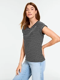 Jacquard Side Button Tee - Katie Stripe