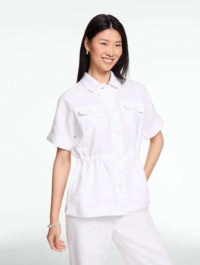 Washed Linen Cinched Shirt Jacket