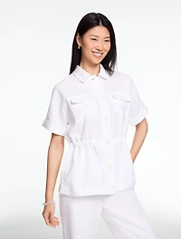 Washed Linen Cinched Shirt Jacket