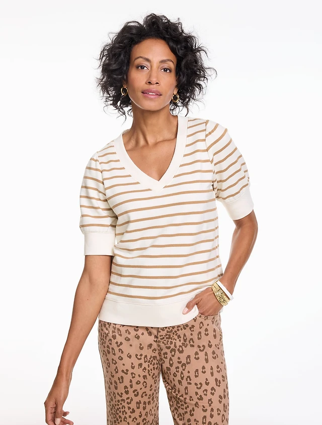 Short Sleeve V-Neck Sweatshirt