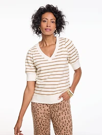 Short Sleeve V-Neck Sweatshirt - Stripe