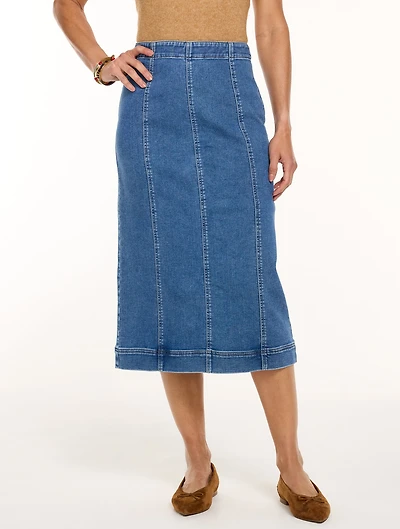 Knit Denim Midi Skirt - Jules Wash