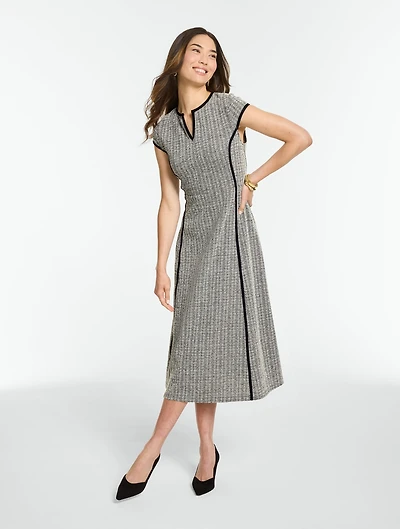 Herringbone Fit & Flare Midi Dress - Tipped