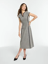 Herringbone Fit & Flare Midi Dress - Tipped