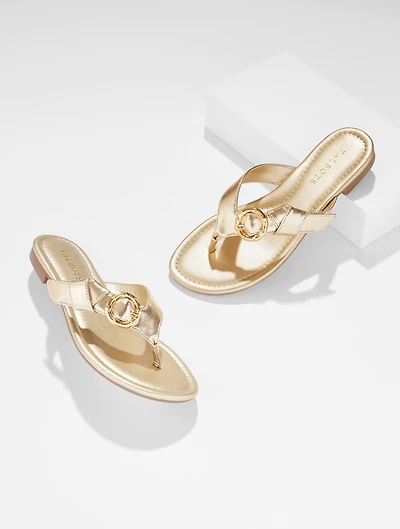 Gia Buckle Metallic Thong Sandals