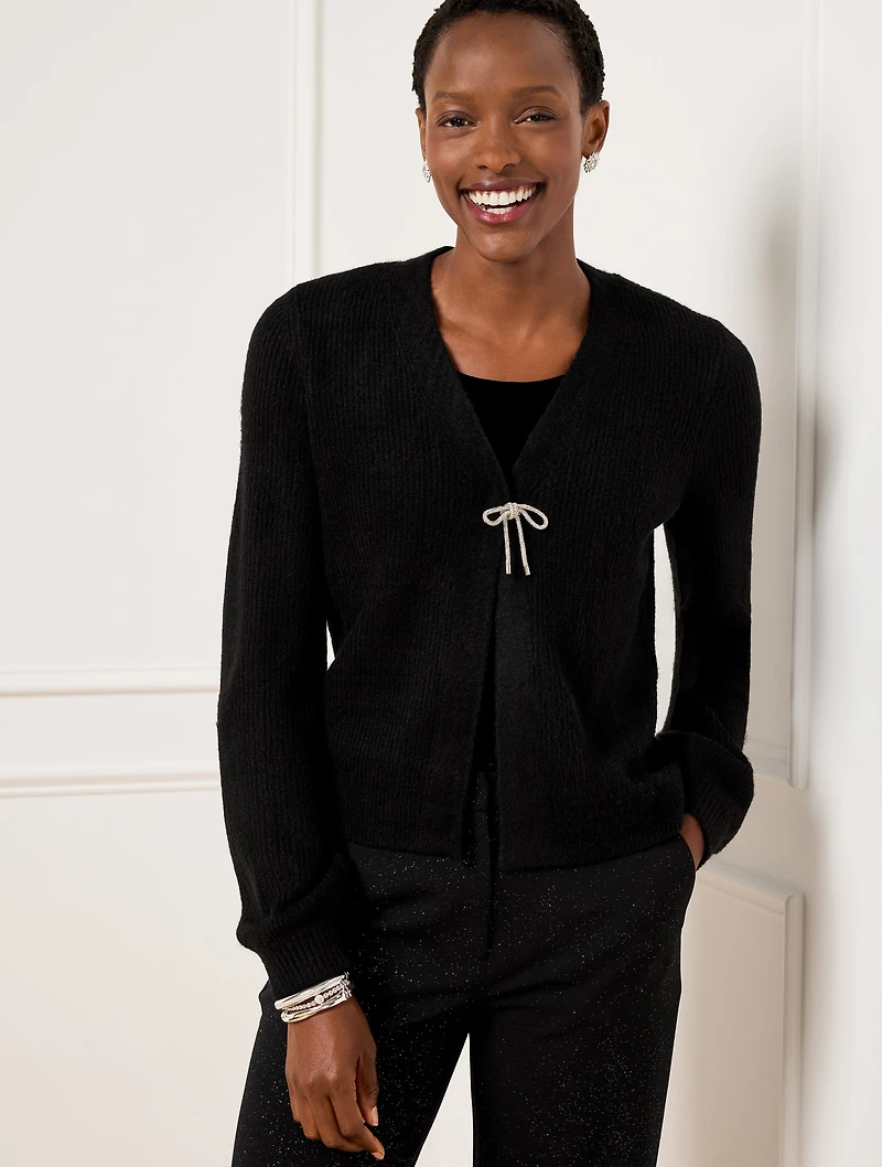 Bow Trim V-Neck Cardigan