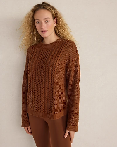 Cotton Blend Mixed Stitch Crewneck Sweater