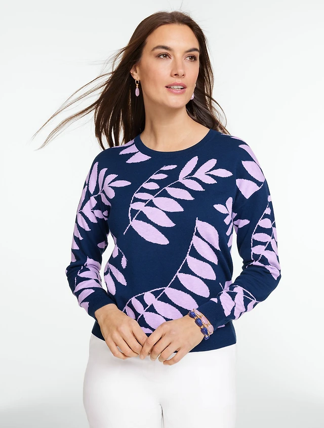 Embroidered Crewneck Sweater - Blooming Flowers