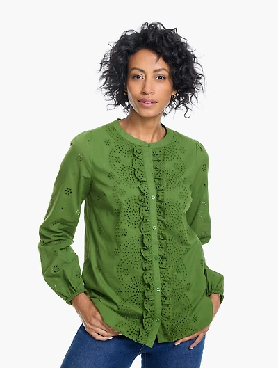 Eyelet Button Front Top