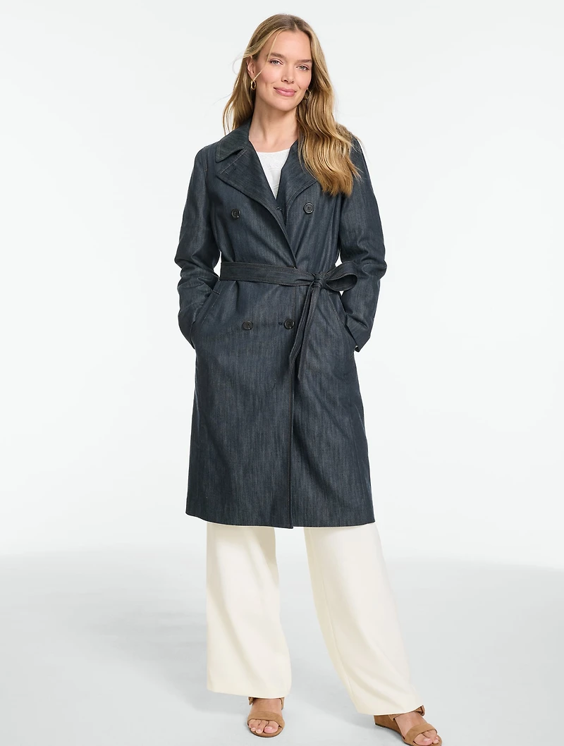 Refined Denim Belted Trench Coat