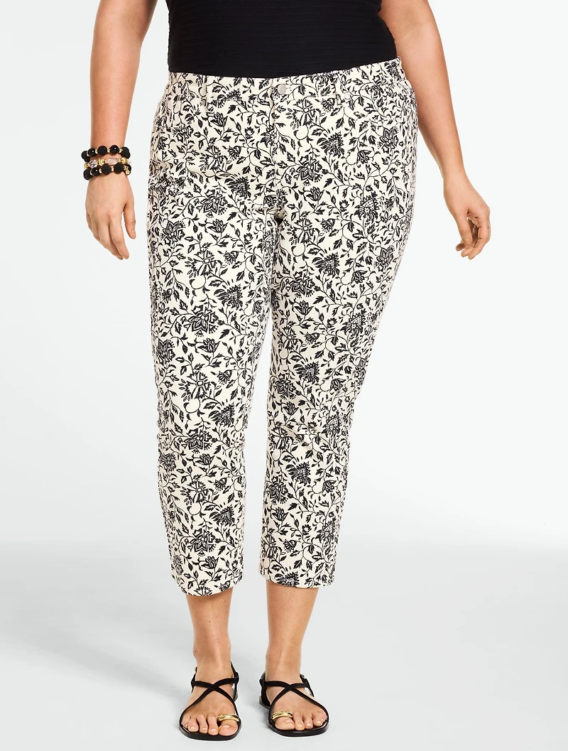 Straight Crop Jeans - Jacobean Vines