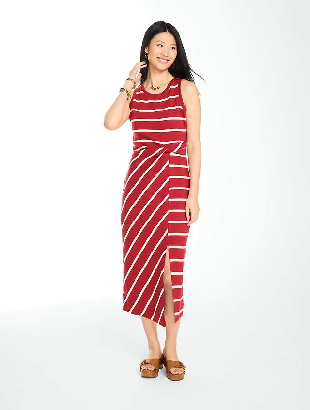 Twist Front Knit Midi Dress - Desert Stripe
