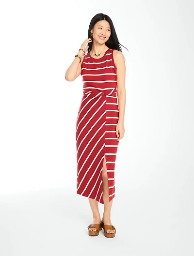 Twist Front Knit Midi Dress - Desert Stripe