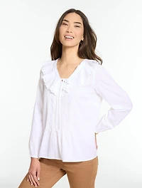 Pintuck Ruffle Voile Top
